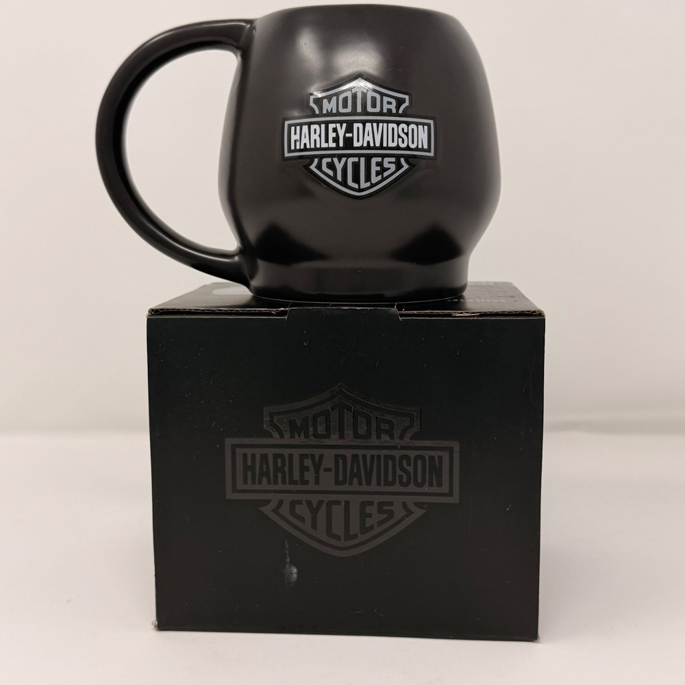 Harley-Davidson Matte Black Sculpted Skull Mug 14oz NIB Raised Bar & Shield - Picture 5 of 11